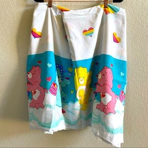 Vintage Care Bears Flat Twin Bed Sheet and Pillowcase Hearts and Rainbows